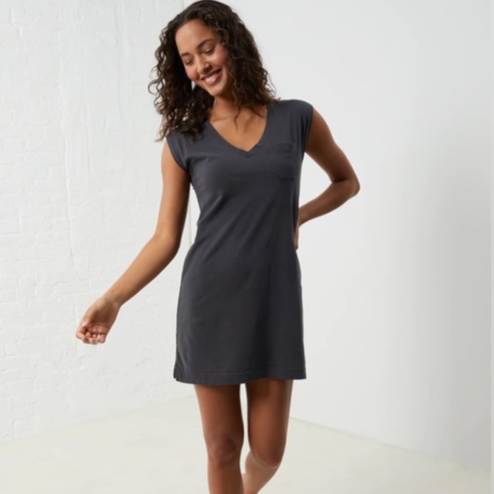 NWT UpWest Clean Cotton Jersey V-Neck Dress - Small - Soot